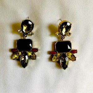 Banana Republic drop earrings, multicolored navy, red, smoky grey 2” long